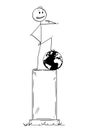 Cartoon of Statue of Egoist Selfish Man Standing on Pedestal Royalty Free Stock Photo