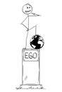 Cartoon of Statue of Egoist Selfish Man Standing on Pedestal With Text Ego Royalty Free Stock Photo