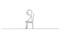 Cartoon Drawing of Lonely Depressed Man Sitting Alone on Chair in Empty Space or Room