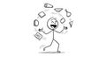 Cartoon Stick Figure Juggling Objects Illustrating Multitasking and Skill Royalty Free Stock Photo