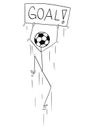 Cartoon of Stick Man Character With Football or Soccer Ball as Head Jumping and Celebrating the Goal