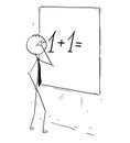 Cartoon of Businessman Calculating on Wall Board