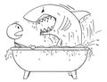 Cartoon of Man Attacked by Shark in His Bathroom Bath