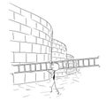 Cartoon of Business Man Carrying Ladder to Climb Wall