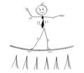 Cartoon of Business Man Walking on Tightrope Rope