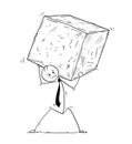 Conceptual Cartoon of Businessman Carrying Big Block of Rock or