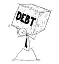 Conceptual Cartoon of Businessman Carrying Big Debt Block of Roc