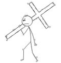 Cartoon of Man or Businessman Carrying Big Wooden Cross Royalty Free Stock Photo