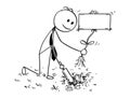 Cartoon of Businessman Digging a Hole for Plant with Empty Sign