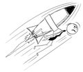 Cartoon of Businessman Flying Too High and Fast with Rocket on His Back