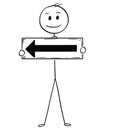 Cartoon of Businessman Holding Arrow Sign Pointing Left