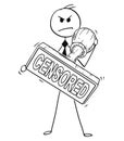 Cartoon of Businessman Holding Big Hand Rubber Censored Stamp Royalty Free Stock Photo