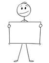 Cartoon of Man or Businessman Holding Empty or Blank Sign