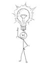 Cartoon of Man or Businessman With Idea and Shining Light Bulb Above his Head