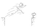 Cartoon of Businessman Jumping Over the Chasm, Overcoming Obstacle Royalty Free Stock Photo