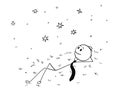 Conceptual Cartoon of Businessman Dreamer Watching Stars