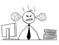 Cartoon of Angry Businessman or Manager Behind Desk