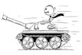 Cartoon of Businessman or Politician in Small Tank. Concept of War as Game Royalty Free Stock Photo
