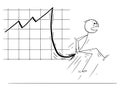 Cartoon of Businessman Stabbed in Bottom by Falling Financial Chart Arrow Royalty Free Stock Photo