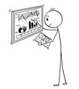 Cartoon of Businessman Working With Charts on Computer Screen