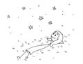 Conceptual Cartoon of Businesswoman or Woman Dreamer Watching Stars