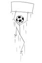 Cartoon of Stick Man Character With Football or Soccer Ball as Head Jumping and Celebrating the Goal