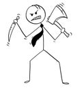 Cartoon of Cray or Mad Businessman With Knife and Axe