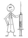 Cartoon of Doctor Holding Big Syringe