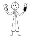 Cartoon of Medicine Doctor Holding Two Pills