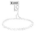 Cartoon of Businessman Holding Career Sign and Walking in Circle in Vain Effort