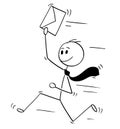 Cartoon of Happy Businessman Running with News or Letter