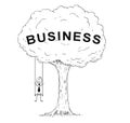 Cartoon of Businessman Sitting on the Swing Hanging on the Tree