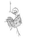 Cartoon of Happy Businessman Reading Good News in Newspaper