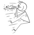 Cartoon of Man Blown by Sneeze or Nose Blow Royalty Free Stock Photo