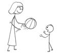 Cartoon of Mother Playing with Ball with Son Royalty Free Stock Photo