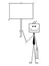 Cartoon of Robot or Robotic Businessman Holding Empty or Blank Sign Royalty Free Stock Photo