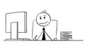 Cartoon of Smiling Businessman Working in Office