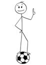 Cartoon of Smiling Football or Soccer Player Standing on Ball