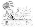 Conceptual Cartoon of Successful Businessman Relaxing on the Beach