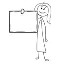 Cartoon of Businesswoman or Woman Holding Empty or Blank Sign