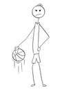 Vector Cartoon of Tall Basketball Player Posing and Dribbling wi