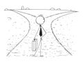 Conceptual Cartoon of Business Man on Crossroad Making Choice Royalty Free Stock Photo