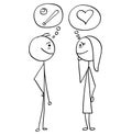 Vector Cartoon of Man and Woman Talking about Baseball and Love