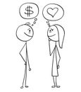 Vector Cartoon of Man and Woman Talking about Money and Love