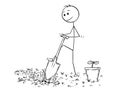 Cartoon of Gardener Digging a Hole for Plant