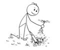 Cartoon of Gardener Digging a Hole for Plant