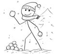 Man Holding and Throwing Snowball during Winter Snowfall