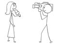 Cartoon of Tv or Television News Woman Female Reporter and Cameraman