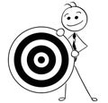 Cartoon Illustration of Smiling Business Man Holding Dartboard