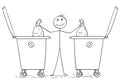 Smiling Man Throwing Two Plastic Bags in to Waste Containers Dumpsters